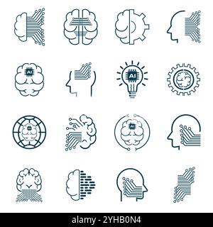 Jeu d'icônes intelligentes artificielles. Collection de groupes de symboles ai de haute qualité, style moderne d'icônes plates, ensemble d'icônes ai pour le symbole d'apprentissage pour Web d Illustration de Vecteur