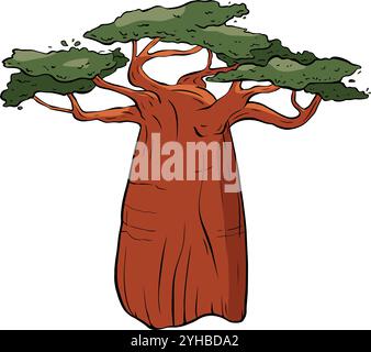 Il s'agit d'une représentation stylisée d'un baobab, mettant en valeur sa beauté et ses caractéristiques uniques. Illustration d'esquisse vectorielle Illustration de Vecteur