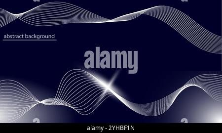 présente un fond abstrait avec des lignes et des vagues fluides élégantes. Le style graphique est minimaliste, placé sur un fond bleu foncé Illustration de Vecteur