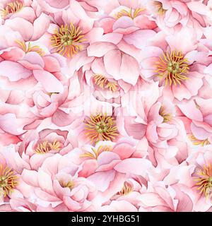 Motif sans couture de jardin de fleurs de pivoine rose. Les bouquets de roses florales répètent le fond pour la conception de mariage de printemps Banque D'Images