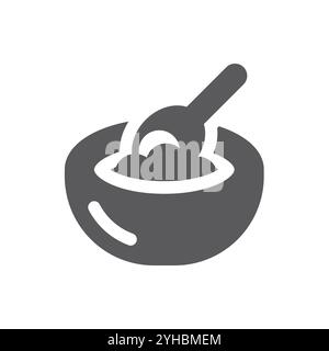 Bol de petit déjeuner avec icône de vecteur de cuillère. Symbole de porridge, de céréales ou de flocons d'avoine. Illustration de Vecteur