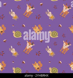 Automne automne automne Thanksgiving jour modèle sans couture avec des feuilles, des citrouilles. Design de décoration de récolte. Fond carré avec des feuilles, glands, noix. Les enfants Illustration de Vecteur