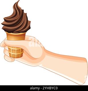 Main tenant un cône de glace au chocolat Illustration de Vecteur