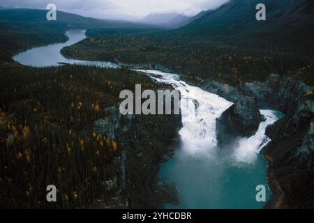 Aerial view of Virginia Falls in Nahanni National Park  Northwest Territories  Canada Stock Photo