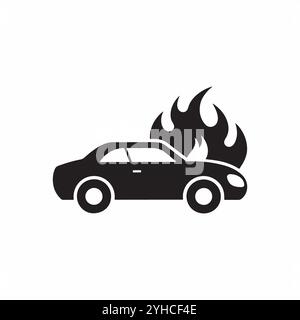 Voiture sur l'art vectoriel de feu, icônes, logo, illustration de stock de flamme de silhouette de voiture. Illustration de Vecteur