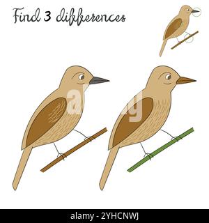 Trouver différences mise en page enfants pour gibier oiseau Illustration de Vecteur