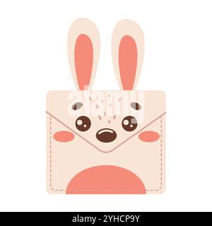 Enveloppe festive avec objet vectoriel plat couleur visage de lapin. Noël et les vacances de Pâques salutation et illustration de félicitations sur fond blanc Illustration de Vecteur