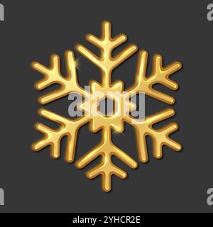 Flocon de neige doré avec effet gaufré illustration vectorielle réaliste. Cartes de voeux de Noël pour les vacances d'hiver objet 3d sur fond noir Illustration de Vecteur