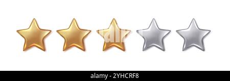 Étoiles d'or et d'argent de l'évaluation des clients illustration vectorielle réaliste. Représentation visuelle d'objets 3D de qualité sur fond blanc Illustration de Vecteur
