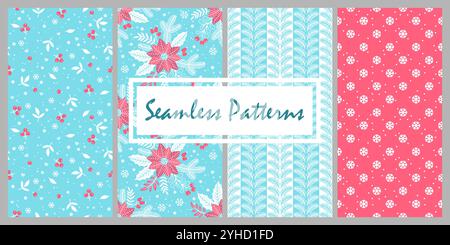 Motif sans couture dessiné à la main de la conception de Noël avec des feuilles de houx, poinsettia et branches d'arbre de Noël. Ensemble d'impression de mode pour le fond Illustration de Vecteur