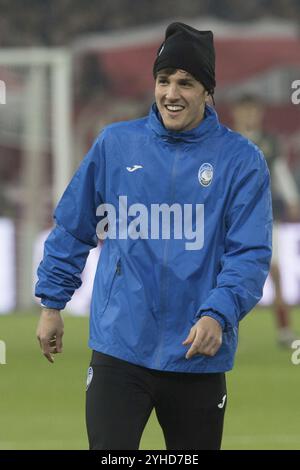 Match de football, Nicolo' ZANIOLO Atalanta Bergamo riant en s'échauffant devant le match, Stuttgart Arena, Stuttgart Banque D'Images