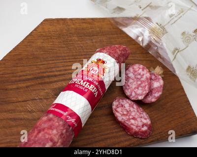 Grodno usine d'emballage de viande saucisse original porc. Banque D'Images