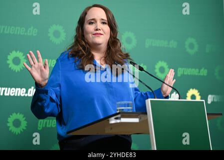 Berlin, Allemagne. 11 novembre 2024. Ricarda Lang (Alliance 90/les Verts), présidente fédérale, fait une déclaration au bureau fédéral. Crédit : Markus Lenhardt/dpa/Alamy Live News Banque D'Images