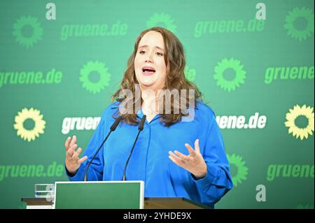 Berlin, Allemagne. 11 novembre 2024. Ricarda Lang (Alliance 90/les Verts) prend la parole lors d'une conférence de presse à Berlin. Crédit : Anna Ross/dpa/Alamy Live News Banque D'Images