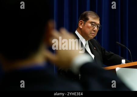 Tokyo, Japon. 11 novembre 2024. Shigeru Ishiba le premier ministre japonais assiste à une conférence de presse à la résidence officielle du premier ministre à Tokyo, au Japon, le lundi 11 novembre 2024. (Crédit image : © POOL via ZUMA Press Wire) USAGE ÉDITORIAL SEULEMENT! Non destiné à UN USAGE commercial ! Crédit : ZUMA Press, Inc/Alamy Live News Banque D'Images