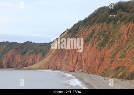 Énorme falaise de grès chute à Jacob's Ladder Beach octobre 2024, Sidmouth, East Devon, Angleterre, Royaume-Uni Banque D'Images