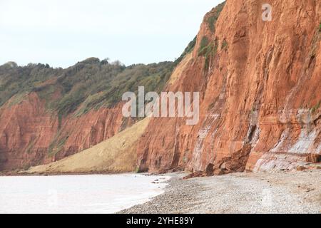 Énorme falaise de grès chute à Jacob's Ladder Beach octobre 2024, Sidmouth, East Devon, Angleterre, Royaume-Uni Banque D'Images