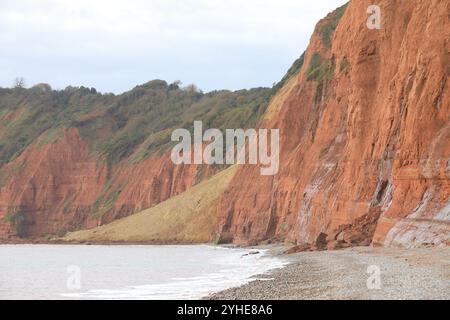 Énorme falaise de grès chute à Jacob's Ladder Beach octobre 2024, Sidmouth, East Devon, Angleterre, Royaume-Uni Banque D'Images