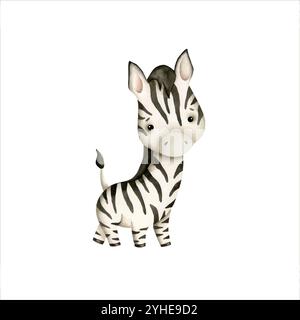 Safari aquarelle illustration dessinée à la main avec bébé zèbre pour les enfants Illustration de Vecteur