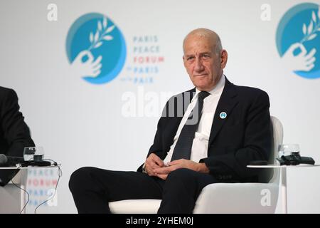 Paris, France le 11 novembre 2024, Forum de paix de Paris, Ehud Olmert, ancien premier ministre d'Isreal. François Loock/Alamy Live News Banque D'Images