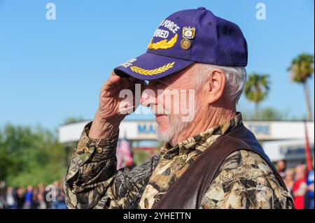 Apache Junction, Arizona, États-Unis. 11 novembre 2024. Les vétérans de toutes les branches des forces armées américaines ont été honorés alors que des centaines de personnes se sont rassemblées pour le défilé de la Journée des vétérans de cette année. L’événement annuel a présenté des vétérans militaires, des unités de service actif, des étudiants du JROTC, des premiers intervenants et des organisations civiques locales. Crédit : ZUMA Press, Inc/Alamy Live News Banque D'Images