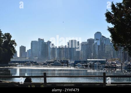 Vues autour de l'emblématique parc Stanley de Vancouver, avec des icônes telles que Vancouver Skyline, Totem Poles, Horse Drawn Tours, Lighthouses, et plus encore Banque D'Images