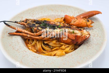 Plat gastronomique de homard de luxe avec pâtes fraîches Banque D'Images