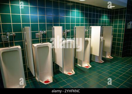 La chambre pour hommes au Cold Water Lake Visitor Center en carrelage du sol au plafond avec des carreaux verts. État de Washington. ÉTATS-UNIS Banque D'Images