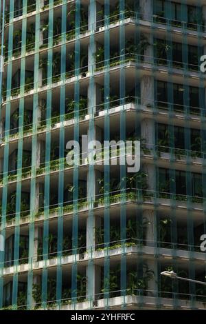 L'immeuble de bureaux Capita Green est un design écologiquement durable avec des poches verticales de verdure dans le quartier des affaires de Singapour. Banque D'Images