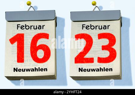 Neuwahlen AM 16. oder 23. Février 2025, Vorschlag von CDU-Kanzlerkandidat für mögliche Wahltermine, Kalender, Berlin, novembre 2024 Deutschland, Berlin, 2024, Neuwahlen AM 16. oder 23. Février 2025, Vorschlag von CDU-Kanzlerkandidat Friedrich Merz, Spekulation um mögliche Wahltermine, wahrscheinliche, Kalender, Bundestagswahl, Politik, *** nouvelles élections le 16 ou 23 février 2025, proposition du candidat chancelier de la CDU pour les dates possibles des élections, calendrier, Berlin, novembre 2024 Allemagne, Berlin, 2024, nouvelles élections le 16 ou 23 février 2025, proposition du candidat chancelier de la CDU Friedrich Merz, Banque D'Images