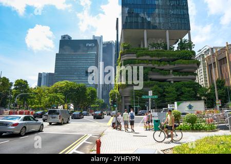 Une vue de Upper Pickering Street Singapore montrant les gratte-ciel et le complexe de Pickering qui est un bâtiment mural vivant et un monument. Banque D'Images