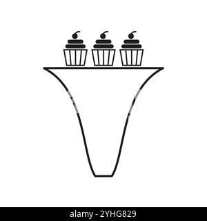 Icône cupcake. Vecteur d'affichage de dessert. Symbole gâterie sucrée. Illustration en noir et blanc. Illustration de Vecteur