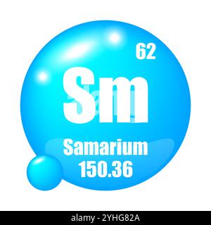 Icône samarium. Elément chimique SM. Numéro atomique 62. Masse 150.36. Vecteur de sphère bleue. Illustration de Vecteur