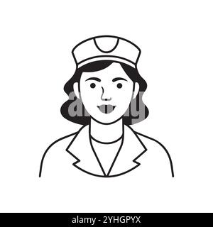 Icône infirmière en ligne. Contour de l'icône médecin infirmière, ligne fine noire infirmière, illustration vectorielle ligne isolée. Illustration de Vecteur