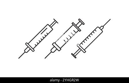 seringue d'icône de ligne médicale de médecine, logo de seringue, icônes de contour de seringue définies. Illustration de Vecteur