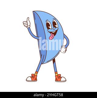 Groovy mathématique hémisphère géométrique personnage. Personnage joyeux de vecteur de dessin animé donnant un geste pouce vers le haut avec une expression heureuse et une pose ludique, transmet la positivité et le plaisir pour l'éducation des enfants Illustration de Vecteur