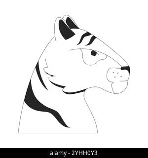 Fier personnage de ligne 2D noir et blanc de tête de tigre Illustration de Vecteur