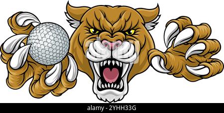 Mascotte de balle de golf Cougar Panther Mountain Lion Puma Illustration de Vecteur