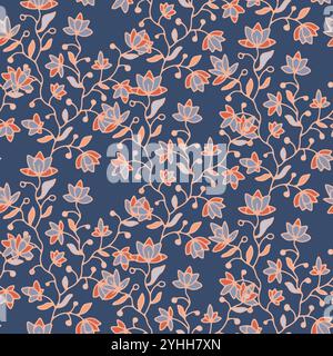 Motif fleuri sans couture aux tons chauds Illustration de Vecteur