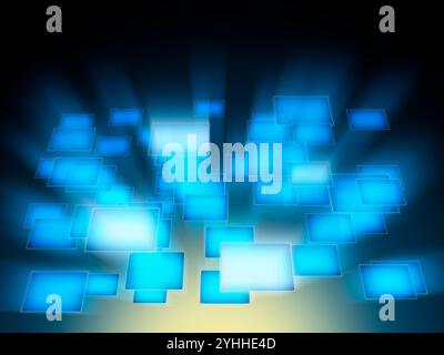 Lumière rayonnante et un groupe d'écrans flottants dans l'espace Banque D'Images