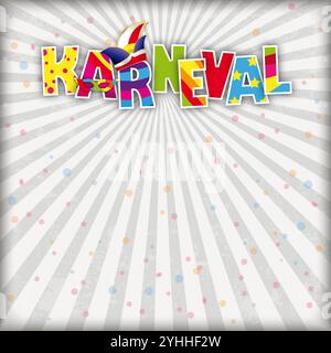 Karneval Jesters Cap Splash gris rétro couverture de soleil texte allemand Karneval, traduire Carnaval. Banque D'Images