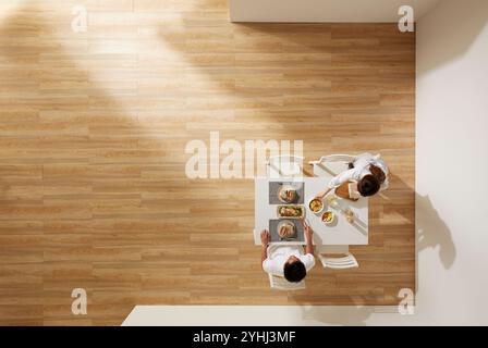 Table blanche et table à manger Banque D'Images