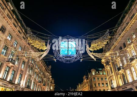 Anges lumières de Noël sur Regent Street, Londres, Royaume-Uni Banque D'Images