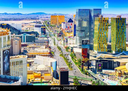 Las Vegas, Nevada, USA - 17 septembre 2018 : rue Principale de Las Vegas est la séquence. Vue de dessus. Banque D'Images