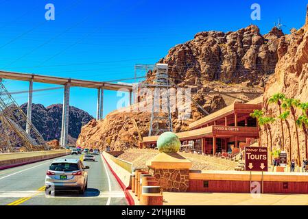 Le Barrage Hoover, Nevada, USA - 18 septembre 2018 : célèbre et étonnant du Barrage de Hoover au lac Mead, à la frontière du Nevada et de l'Arizona, USA. Banque D'Images