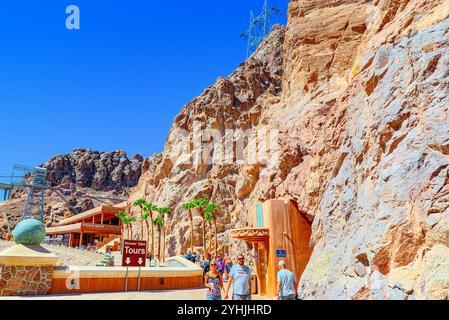 Le Barrage Hoover, Nevada, USA - 18 septembre 2018 : célèbre et étonnant du Barrage de Hoover au lac Mead, à la frontière du Nevada et de l'Arizona, USA. Banque D'Images