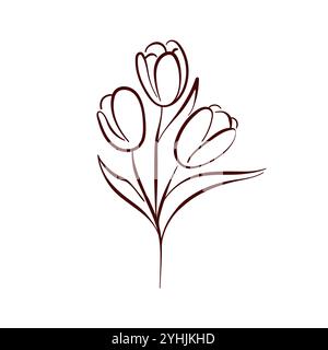 Fleur de tulipe dans un style d'art au trait simple, idéal pour le thème du printemps, l'illustration botanique, le décor floral et le projet de design minimaliste. Illustration de Vecteur