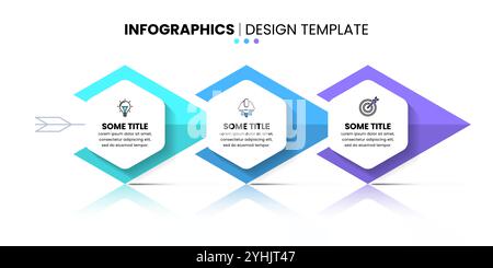 Modèle d'infographie avec icônes et 3 options ou étapes. Flèches. Peut être utilisé pour la mise en page de flux de travail, le diagramme, la bannière, la conception Web. Illustration vectorielle Illustration de Vecteur