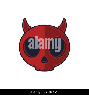 Illustration vectorielle de logo de crâne de diable mignon. Logo Red Devil Skull simple design d'emblème. Illustration de Vecteur