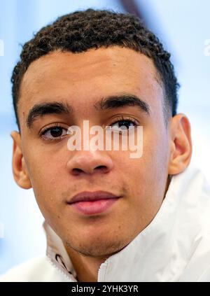 Hesse, Francfort-sur-le-main, Allemagne. 12 novembre 2024. Francfort-sur-le-main, Allemagne. 12 novembre 2024. Jamal Musiala (Deutschland), GER, Pressekonferenz, DFB Fussball Herren Nationalmannschaft Deutschland, AM DFB-Campus à Francfort-sur-le-main, 12.11.2024. Crédit : dpa Picture alliance/Alamy Live News Banque D'Images